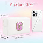 Glitter Initial Letter Makeup Bag, Small Personalized Sequins Letters PU Leather Cosmetic Bag Portable Waterproof Makeup Zipper Pouch, Shine Handbag Organizer Travel Bag Gifts for Women&Girls(White-G)