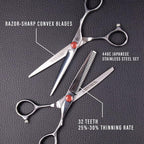 Katana Classic Professional 6.5" Shear Set by Tokko Shears, Premium 440C Japanese Steel Regular and Thinning Scissors for Barbers and Salon Professionals