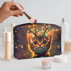 COEQINE Christmas Purse Pouches for Organizing Cute Cat Lights Deer Designer Large Cosmetic Bag for Womens Leather Zipper Pouch for Party Travel Holiday Handbag