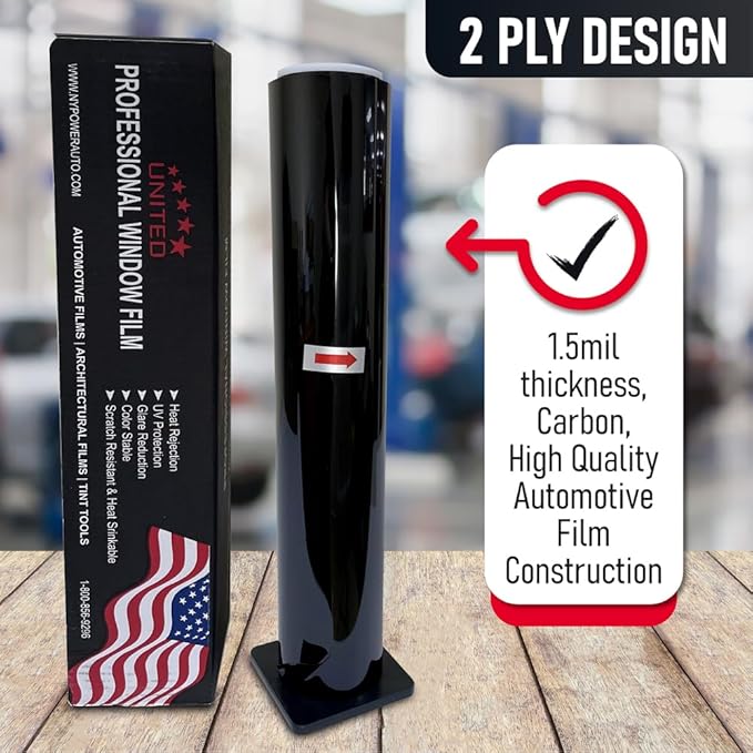 United Window Tint 24" in 100'Ft Nano Carbon Film 2Ply Charcoal 50% VLT - Clear PET Privacy Window Tint for Car, Home, Blocks UV/IR Rays, Reduce Heat & Glare- Adhesive Film - Lifetime Color Stability