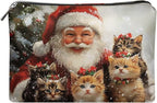 COEQINE Makeup Bag For Purse Leather Cute Cat Red Santa Designer Mini Cosmetic Bag Leather Organizer Pouch with Zipper Toiletry Travel Bag for Women for Holiday Birthday Christmas Gifts