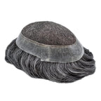 Mens Toupee Human Hair Piece French Lace Toupee for Man Hair System Indian Human Hair Replacement Systems V-Looped PU Front Hairpieces 7"X9" #1B30 1B# OFF BLACK WITH 30% SYNTHETIC GREY