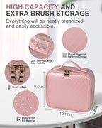 Makeup Bag with LED Lighted Mirror| Portable Makeup Organizer Train Case with 2X/3X Magnification & 3 Color Lights for Precision, Adjustable Brightness| Elegant Gift Packaging, Gift for Women, Pink