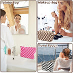 Travel Makeup Bag, Checkered Cosmetic Bag Make Up Organizer Case for Women, Small Toiletry Bag Skincare Pouch for Toiletries Accessories Brushes, 2PCS