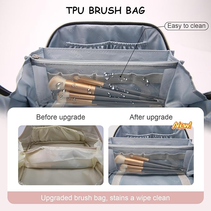 BOYATU Travel Makeup Bags for Women Cosmetic Bag: Puffy Make up Bags Set of 3 - Vegan Leather Makeup Organizer - Waterproof Large Toiletry Bag with Compartments - Travel Essentials (H-3-Pink)
