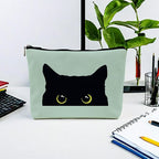 Black Cat Makeup Bag – Cute Cosmetic Pouch Travel Toiletry Bag, Zipper Organizer for Women Girls, Multifunction Cat Lover Gift Purse (Greener Pu Leather)