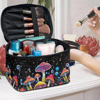 Colorful Mushrooms Pattern Makeup Bag Travel Cosmetic Bag with Zipper and Handle Portable Large Capacity Toiletry Case for Women Ladies Travel Accessories