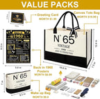 65th Birthday Gifts for Women Canvas Tote Bag Travel Gear, Unique 65 Years Old Gifts for Wife Sister Mom Aunt Friends Her, Vintage N°65 Handbag & Cosmetic Bag & Back in 1960 Poster