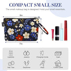 Gloppie Small Makeup Bag for Purse Lightweight Cosmetic Bag Floral Makeup Pouch for Women Blue Red Flower