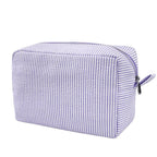 GFU Cosmetic Bags for Women, Seersucker Cosmetic Bag, Travel Toiletry Stripe Makeup Bag, Large Women Aesthetic Organizer Storage Pouch, Girls Handbags Purses,Purple
