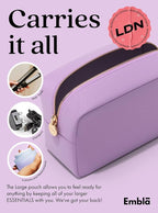 Embla Makeup Bag Travel Cosmetics Pouch and Toiletry Bag, Nylon Zipper Pouch Purse, Cute Make Up Organizer Storage Tote for Women Girls, Waterproof Travel Skincare Case, Large Makeup Bags, Grape