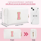 Personalized Small Travel Preppy Makeup Bag, Initial Cute Chenille Letter Cosmetic Organizer Toiletry Pouch, Waterproof Portable PU Monogram Make Up Case Preppy Stuff for Women Friends(Letter I)