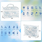 2Pcs Cotton Quilted Makeup Bag for Women Extra Large Small Travel Cosmetic Bag Set Cute Blue Floral Print Makeup Pouch Portable Toiletry Bag Organizer Coquette Vintage Puffy Travel Essential