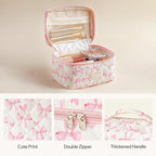 HBselect Quilted Makeup Bag, 3PCS Cotton Large Travel Makeup Bag, Cute Floral Coquette Make up Bag Cosmetic Bag Toiletry Bag for Women Girls