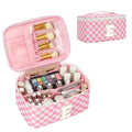 OCHEAL Makeup Bag for Women, Monogram Cosmetic Bag with Brush Holder, Pink Travel Makeup Case Beauty Toiletry Bag Organizer Personalized Gifts for Girls Bridesmaid, Sister, Wife, Friends Initial E