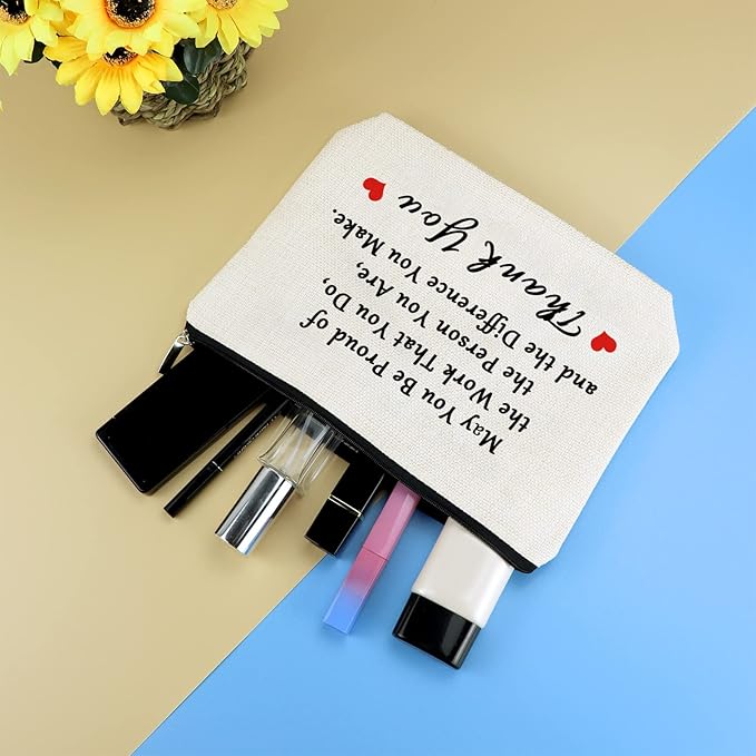 Thank You Gift for Women Makeup Bag Inspirational Appreciation Gift for Employee Volunteer Social Worker Nurse Teacher Friends Thanksgiving Graduation Birthday Gifts Cosmetic Bag Travel Pouch