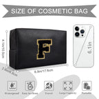Personalized Initial A-Z Preppy Patch Makeup Bag,Small PU Chenille Letter Cosmetic Bag with Zipper for Teen Girls,Black Cute Toiletry Organizer Bag,Monogram Makeup Case Gift for Women Girls,Letter F