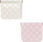 Leather Pocket Cosmetic Bag for Purse,Coin Purse Lipstick Cosmetic Accessories Organizer, Travel Kit Storage Pouch,Waterproof Portable No Zipper Self-closing (Pink+White/Small)