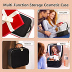 Travel Makeup Bag with LED Lighted Make up Case with Mirror 3 Color Setting Cosmetic Makeup Box Organizer Vanity Case for Women Beauty Tools Accessories Case Rechargeable