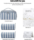 BOYATU Travel Makeup Bag for Women: Large Cosmetic Bag Set of 3 - PU Leather Make up Bag with Compartments - Compact Waterproof Toiletry Bag with Divider & Handle (B-2-Blue)