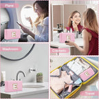 Personalized Chenille Letter Preppy Patch Makeup Bag, Small Pink Travel Cosmetic Bag Initial Toiletry Zipper Pouch Monogram Makeup Storage, Waterproof Makeup Case Travel Essentials for Women(Letter E)