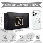 Personalized Initial A-Z Preppy Patch Makeup Bag,Small PU Chenille Letter Cosmetic Bag with Zipper for Teen Girls,Black Cute Toiletry Organizer Bag,Monogram Makeup Case Gift for Women Girls,Letter N