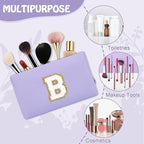 Small Initial Preppy Makeup Bag Organizer, Purple Cute Chenille Letter Make Up Cosmetic Zipper Pouch Toiletry Bags for Traveling,Waterproof PU Makeup Case Personalized Gifts for Bachelorette(Letter B)
