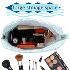 GFU Cosmetic Bags for Women, Seersucker Cosmetic Bag, Travel Toiletry Stripe Makeup Bag, Large Women Aesthetic Organizer Storage Pouch, Girls Handbags Purses