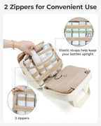 BAGSMART Travel Toiletry Bag for Women, Hanging Travel Bag for Toiletries, Puffy Makeup Cosmetic Bag Organizer, Carry-on Travel Accessories Essentials, Camel