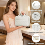 Travel Toiletry Bag For Women Small Hanging Toiletry Travel Makeup Bag lightweight Water-Resistant Toiletries Organizer case portable Cosmetic Bags For Women Beige