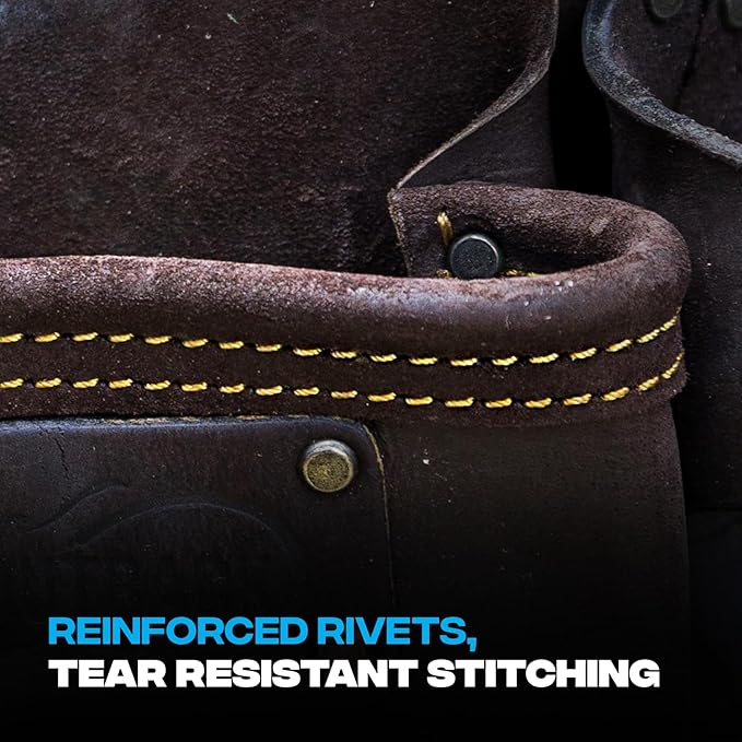 Ox Pro Construction Tool Belt - 22-Pocket Leather Tool Belt Pouches - (XL) Belt Made of Oil-Tanned Leather with Double-Stitching and Steel Rivets - OX-P263603