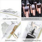 Travel Makeup Bag 10.4 Inches Portable Makeup Train Case Cosmetic Bag Organizer with Adjustable Dividers and Shoulder Strap for Cosmetics Brushes Toiletry Jewelry Digital Accessories (Marble)