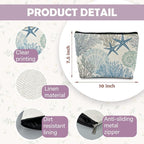 Ocean Starfish Coral Seashell Beach Makeup Bag, Marine Life Sea Animals Cosmetic Bags for Women, Beach Vacation Gifts, Ocean Themed Gifts