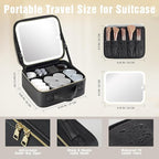 Makeup Bag with Mirror and Light, Travel Makeup Train Case with LED Lighted Removable Mirror, Portable Cosmetic Organizer Make up Bag with 3 Colors Dimming Light, Adjustable Dividers & Brush Board