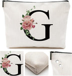 Initial A-Z Personalized Letter Makeup Bag, Monogrammed Bridesmaid Gifts/Presents Cosmetic Bag, Portable Stationery Storage Organizer Pouch, Friendship Love Travel Makeup Bags