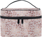 Makeup Bag, Rose Gold Leopard Travel Makeup Organizer Bag Cosmetic Cases Toiletry Bags for Girl Women Ladies