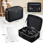 Large Makeup Bag with LED Mirror,Travel Cosmetic Train Case for Makeup Artists,Makeup Organizer Case with Divider Rechargeable Vanity Mirror with 3 Color Lights for Barber,MUA,Nail Tech, Black