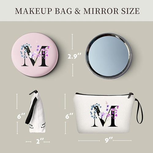 Birthday Maid of Honor Gifts for Women Her Mom Team Teacher Friend Bridesmaid Bride Personalized Makeup Cosmetic Bag with Mirror Valentines Mothers Day Christmas Graduation M