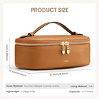 Kattee Makeup Bag for Women, Leather Cosmetic Bag, Working Makeup Bags for Ladies with Handles, Portable Travel Toiletry Bag, Brown