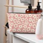 Vintage Pink Flower Small Makeup Bag for Women - Leather Travel Cosmetic Bag Make Up Pouch Mini Travel Zipper Pouch - Makeup Organizer Bag