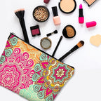 Cute Makeup Bag for Purse Canvas Waterproof Funny Cosmetic Bags for Women Zipper Travel Toiletry Pouch-Boho Flower Makeup Bags