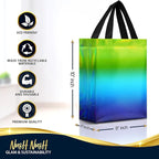 Nush Nush Holographic Gradient Gift Bags Medium Size - Set of 12 Reusable Green & Blue Gift Bags with Handles - Ideal Party Favor Bag for Kids birthday, Christmas, Thanksgiving, Return Gifts - 8x4x10