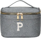 EURYNOME Makeup Bag with Custom Letter P, Water-Resistant Travel Organizer Pouch, (8.3x5.1x5.1 Inch) Cosmetic Case for Women