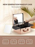 OMIRO Makeup Case, Makeup Bag with Light Up Mirror Set, Makeup Organizer Bag with Magnet Makeup Mirror for Women and Girls