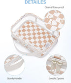 Narwey TSA Approved Clear Toiletry Bag for Travel, Waterproof PVC Clear Makeup Bags, Portable Compact Cosmetic Bag Make Up Organizer, Airport Airline Quart Size Compliant Bag (Light Checkerboard)
