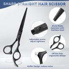 JASON Hair Cutting Scissors Set - Professional 10 PCS Haircut Scissors kit, Thinning Blender Scissors, Straight Shears with 30 Teeth for Men Women Home Salon Barber (6.5", Black) Christmas Gift