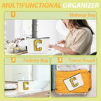 Initial Makeup Bag Monogrammed Cosmetic Bag Yellow Letter C Zipper Pouch Softball Accessories for Girls Women Player Coach Bestie Stuff Graduation Birthday Gifts
