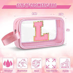 Initial Makeup Bag,Letter L Cute Clear Monogrammed Cosmetic Travel Bag for Womens Girls,Personalized Pink Aesthetic Traveling Make Up Organizer Bag for Beach,Waterproof Toiletry Bag