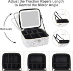 Makeup Bag with Mirror and Light, Makeup Case with Lighted Mirror, Travel Makeup Bag with Light up Mirror 3 Color Lights, Makeup Organizer Bag with Adjustable Dividers & Brush Holder(Marble)