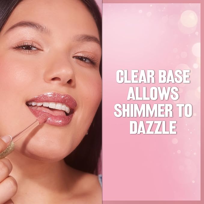 Revlon Super Lustrous Glimmer Gloss, Non-Sticky Lip Gloss, High-Shine Finish, Plant-Based Glitter, 002 Pink Prisma, 0.13 fl oz